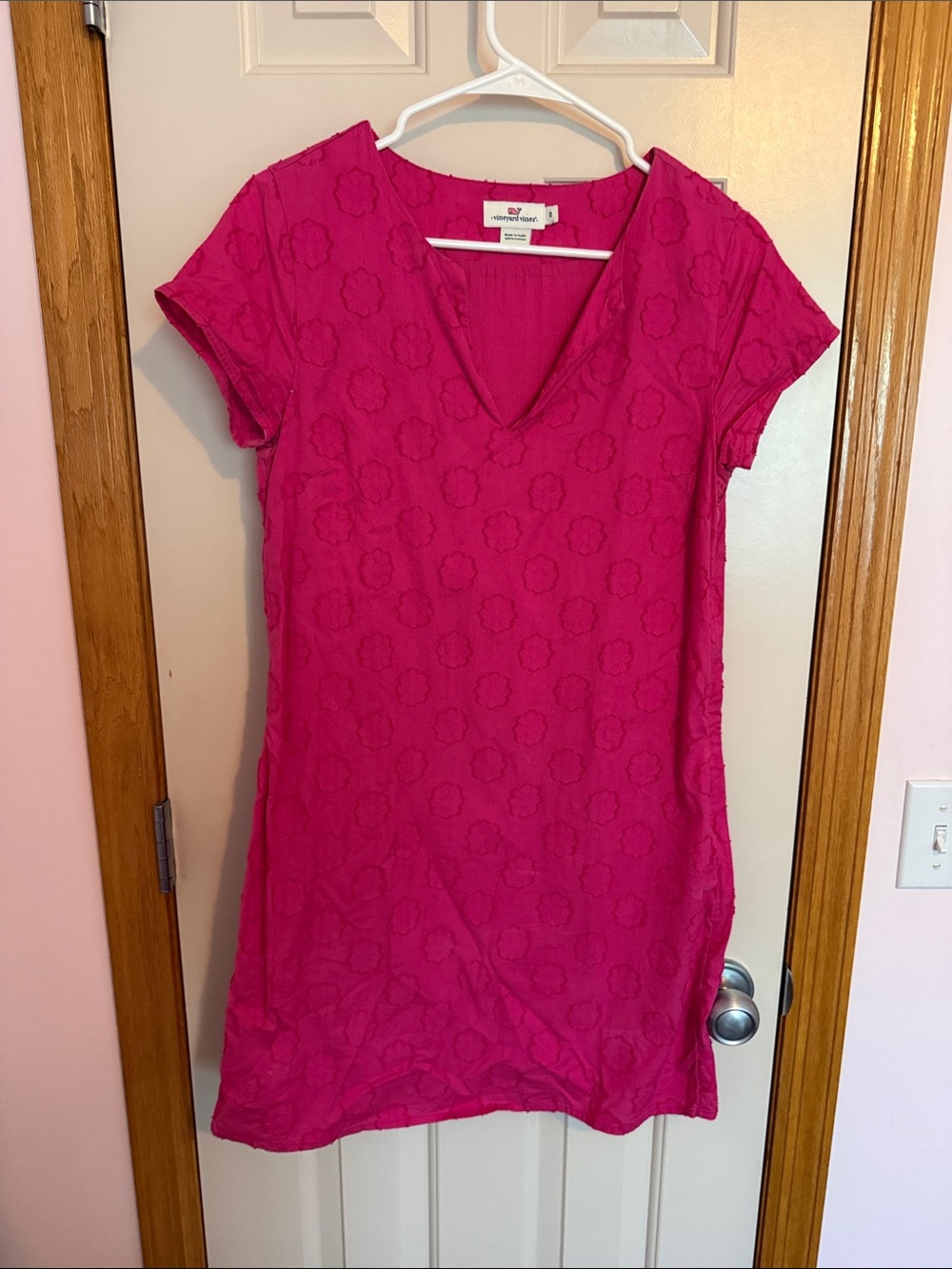 Vineyard Vines Hot Pink V-Neck Short Sleeve Shift Dress